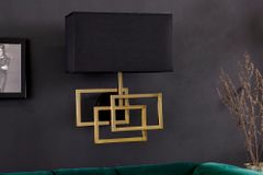 Moderne Wandleuchte ATLANTIS 44cm gold Stoffschirm schwarz Lampe