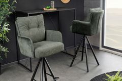 Drehbarer Design Barhocker BIG GEORGE grün Samt Taschenfederkern mit Armlehnen Metall