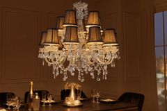 Design Kronleuchter CRYSTAL XL 80cm klar Acryl 15-armig Lüster schwarz mit Schirmen