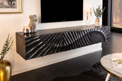 Massives TV-Board SCORPION 160cm schwarz Mangoholz hängend Lowboard