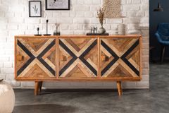 Elegantes Sideboard LONG ISLAND 160cm Mangoholz-Optik mit Retro Muster