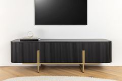Massives TV-Board GATSBY 160cm schwarz gold Mangoholz Retro Lowboard