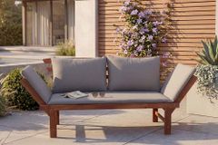 Outdoor Garten Sitzbank MODULAR 200cm natur grau Akazie inkl. Kissen klappbar