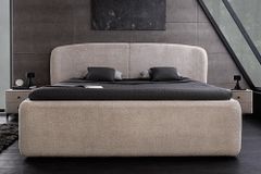 Modernes Boxbett ART DECO 160x200cm greige Bouclé mit Stauraum und Lattenrost