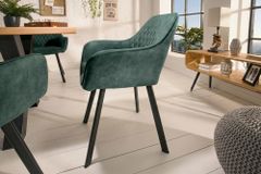 Design Stuhl PALERMO petrol Microfaser mit Armlehne und Ziersteppung