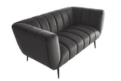 Design 2-Sitzer Sofa NOBLESSE 165cm grau Samt schwarze Metallfüße Federkern