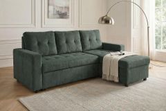 Ecksofa mit Schlaffunktion APARTMENT beidseitig aufbaubar grün Cord inkl. Stauraum