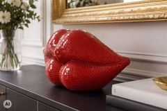 Glamouröse Deko-Figur DISCO LIP 35cm rot Glas-Mosaik-Design handmade