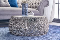 Runder Couchtisch ABSTRACT LEAF 75cm silber antik Metall filigrane Handarbeit