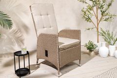 Outdoor Gartenstuhl SYLT natur beige Polyrattan Hochlehner mit Armlehne verstellbar wetterfest