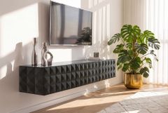 Hängendes TV-Lowboard VULCANO 160cm schwarz Mangoholz massiv