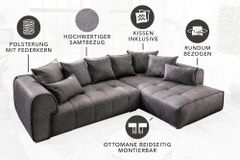 Modernes XXL Ecksofa CLAN 320cm anthrazit Samt Bigsofa inkl. Kissen