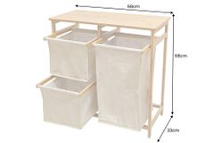 Massivholz Wäschekorb LAGOON SPA 70cm natur beige Bambus drei Wäschebeutel waschbar