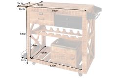 Industrial Barschrank BODEGA 86cm Mangoholz Servierwagen mit Weinregal und Aufhängung