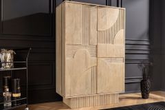 Massiver Barschrank ART DECO 140cm weiß gekälkt Mangoholz 3D-Front Highboard