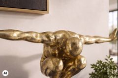 Deko-Figur HIGH DIVER 50cm gold schwarz handmade Athleten-Skulptur
