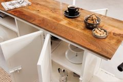Extravaganter Barschrank SCOOTER 250cm weiß Retro-Konsole Motorroller mit Mangoholz Upcycling