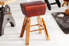 Retro Barhocker TURNBOCK 75cm mit Echtleder Bezug Mangoholz Barstuhl