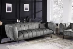 Design 3-Sitzer Sofa NOBLESSE 225cm grau Samt Federkern schwarze Metallfüße