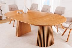 Ausziehbarer Esstisch VALHALLA WOOD 120-160-200cm natur Eichenholz oval Säulenfuß