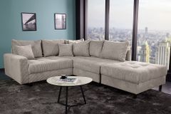 Modernes Ecksofa KENT 220cm greige Cord inkl. Hocker Federkern L-Form Wohnlandschaft