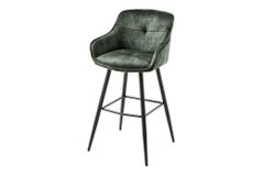 Design Barhocker EUPHORIA dunkelgrün Samt schwarze Metallbeine Barstuhl mit Lehne