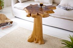 Massiver Beistelltisch ROOT 60cm Teakholz mit Jahresringen