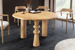 Runder Esstisch ARTE 120cm kaschmir beige finish Mangoholz massiv mit markantem Gestell