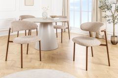 Design Stuhl BELFORT taupe beige Strukturstoff Metallgestell Walnuss