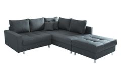 Moderne Wohnlandschaft KENT 220cm anthrazit Ecksofa Federkern inkl. Hocker und Kissen
