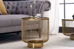 Filigraner Design Beistelltisch VARIATION 50cm gold Metall rund Schwarzglas Handarbeit
