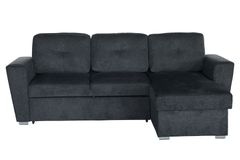 Ecksofa mit Schlaffunktion APARTMENT beidseitig aufbaubar grau Strukturstoff inkl. Stauraum