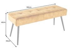 Design Sitzbank BOUTIQUE 100cm senfgelb Samt Metallbeine schwarz