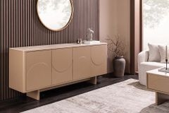 Design Sideboard SAVOY 180cm grau beige greige Travertin Keramik Stauraum 3D-Front