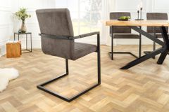 Moderner Freischwinger Stuhl LOFT taupe grau Microfaser mit Armlehne Eisengestell schwarz