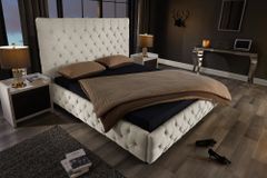 Design Boxbett PARIS 180x200cm beige Leinen Chesterfield Doppelbett