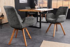 Drehbarer Design Stuhl BALTIC dunkelgrau Bouclé natur Eiche Massivholz mit Armlehne