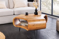 Retro Couchtisch ORGANIC LIVING 70cm braun Akazie Massivholz honey finish  Stauraum