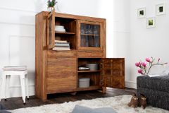 Massives Highboard PURE 140cm braun Sheesham stone finish Vitrine Palisander