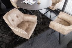 Design Stuhl LOFT champagner Samt drehbar Metallgestell schwarz mit Armlehne