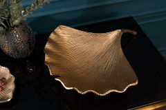 Dekorative Schale GINKGO 45cm gold handmade Metall