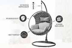 In- und Outdoor Hängesessel ROPE anthrazit grau mit Gestell wetterfest inkl. Kissen