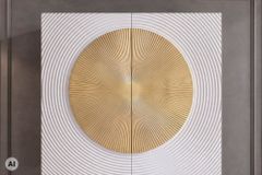 Massives Highboard AURUM 120cm weiß mit ikonischem Gold-Element