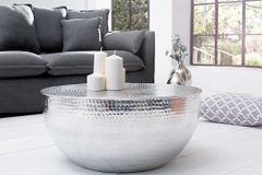 Runder Couchtisch ORIENT II 60cm silber Metall Aluminium Hammerschlag Design handmade