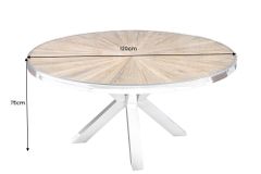 Runder Esstisch BARRACUDA 120cm braun Teak Massivholz Glasplatte silber Edelstahl verchromt