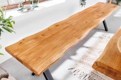 Massivholz Sitzbank WILD OAK 160cm Eiche Baumkante X-Gestell Industrial
