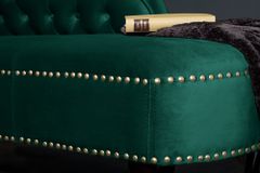 Design Récamière CHESTERFIELD 170cm smaragdgrün Samt Knopfheftung Nietenbesatz