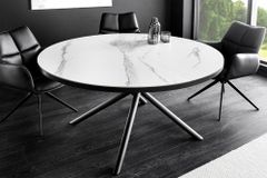 Ausziehbarer Esstisch MIKADO 120-160cm weiß Keramik oval schwarz Sterngestell