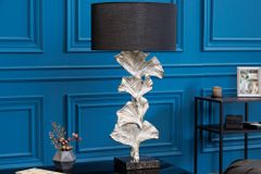 Design Tischlampe GINKGO 70cm schwarz Stoffschirm silber Metall handmade Marmor-Fuß