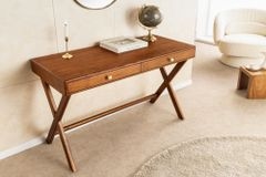 Stilvoller Konsolentisch SECRETARIO 110cm braun Akazie gold mit Schubladen